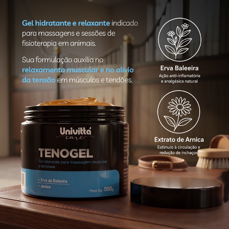 Gel Relaxante Muscular para animais Tenogel Univittá Care 500g – Arnica e Erva Baleeira