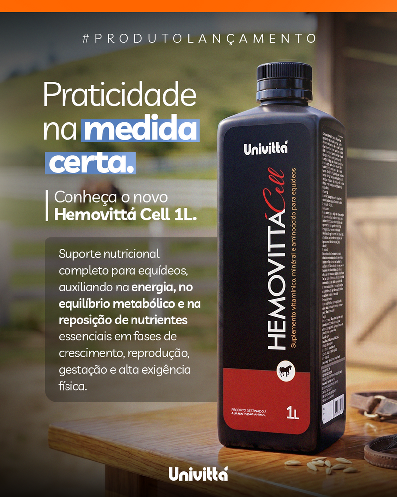 Hemovittá Cell Univittá 1L, 3,6L e 5L – Suplemento Vitamínico, Mineral e Aminoácido para Equinos