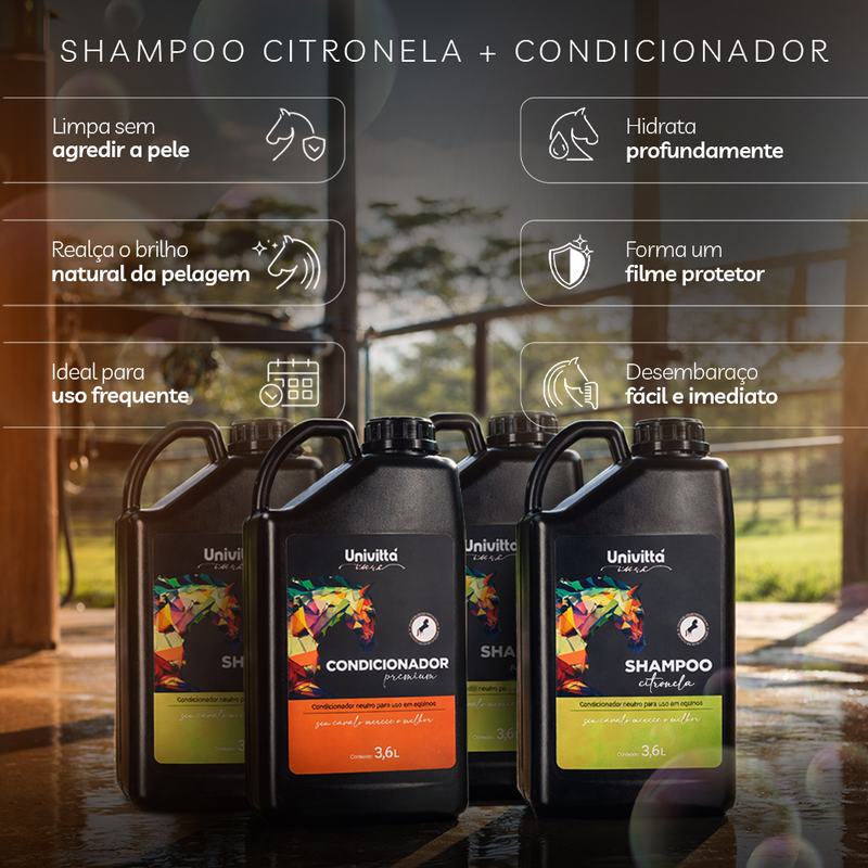 Ritual Conforto Diário Univittá Care - 3 Shampoos Citronela + 1 Condicionador para cavalos 3,6L