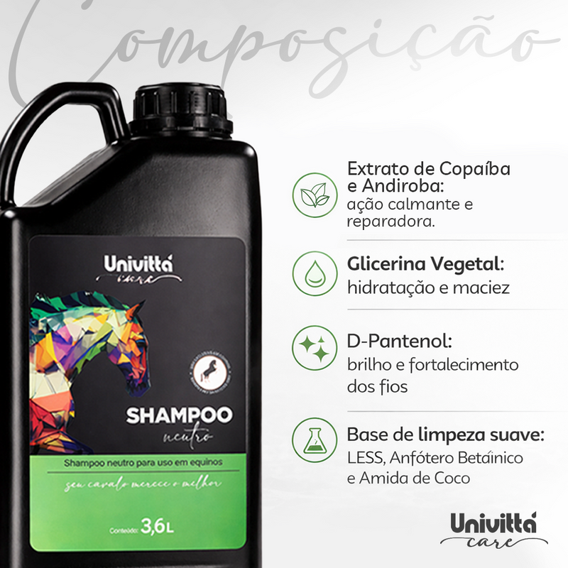 Shampoo Neutro para Cavalos Univittá Care – Limpeza Suave e Brilho Natural