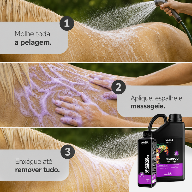 Shampoo Clareador para Cavalos Univittá Care 1L – Brilho e Realce para Pelagens Claras